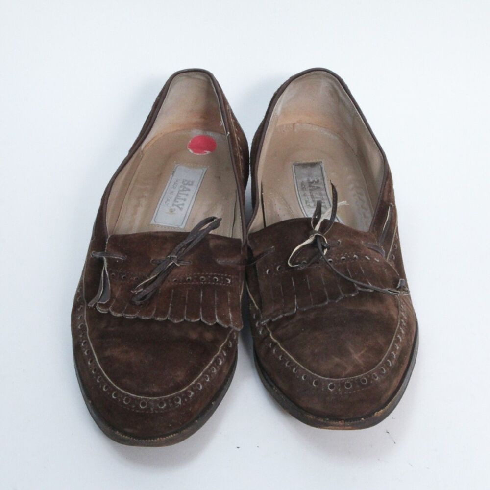 Bally Made in Italy Men's Suede Almond Brown Kiltie Fringe Loafer Shoes Size 8M